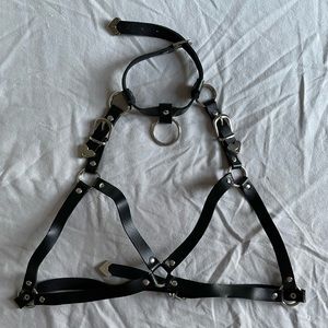 Black faux leather harness